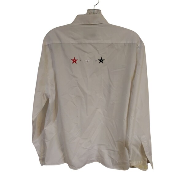 Mili Designs Women's Medium Patriotic American White Long Sleeve Button Shirt - Picture 2 of 11